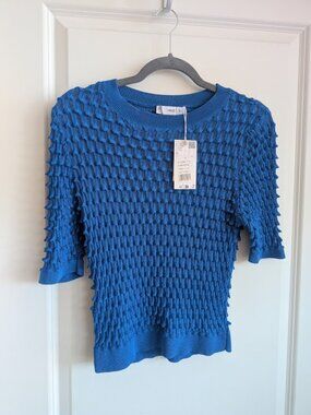 MNG. Royal blue stretchy textured top.
